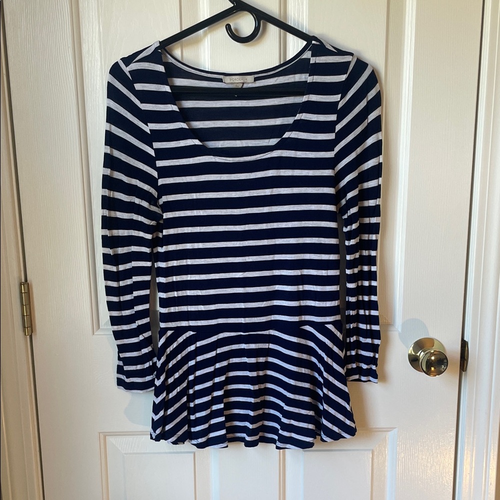 Striped Navy & White Long-Sleeve Peplum Tee